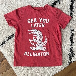 Playful Red Kids Tee with Alligator Graphic